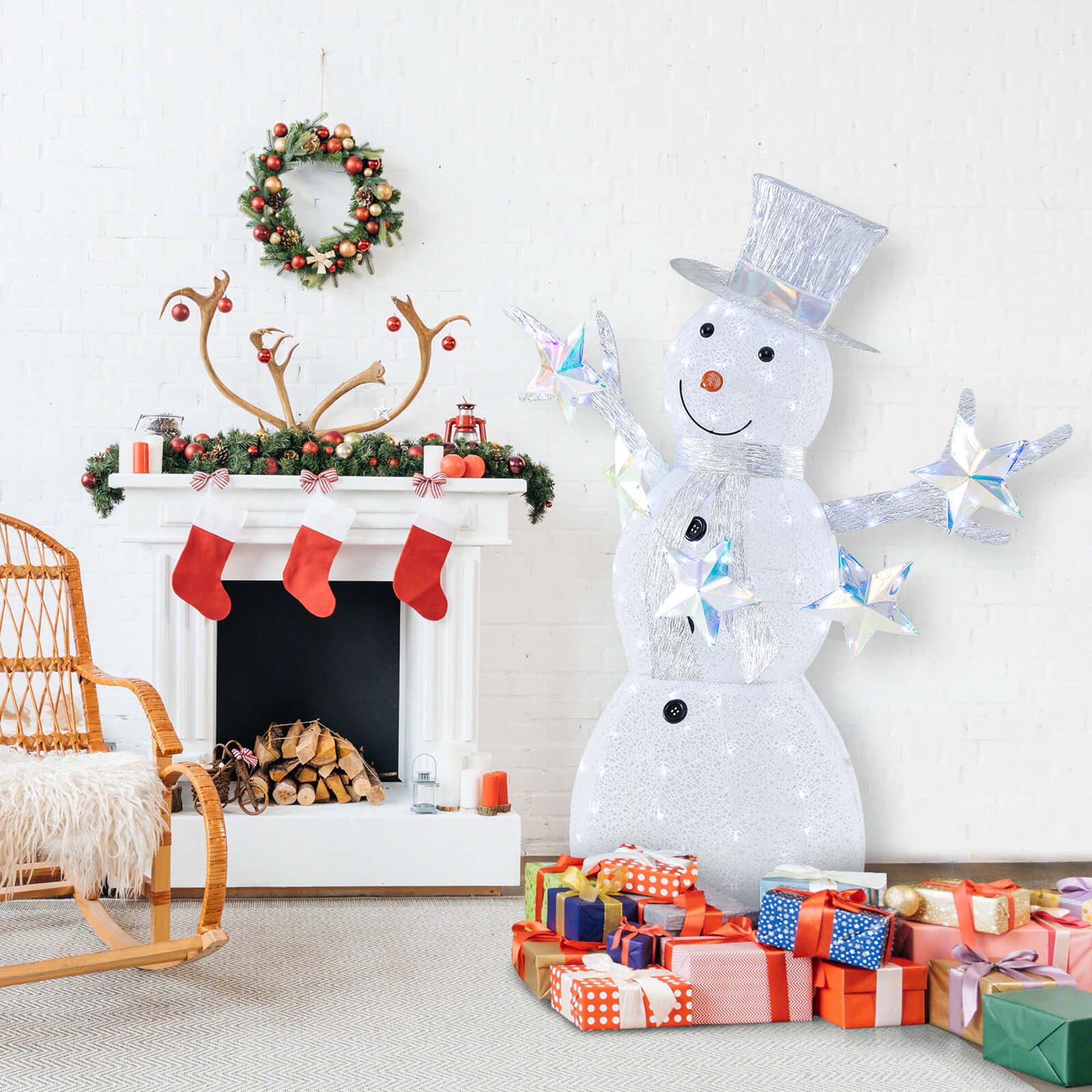 Alt View 1. Costway - Costway 5 FT Lighted Snowman with Hat Scarf & Stars Zip Ties & Ground Stakes 140 LED Lights - White.