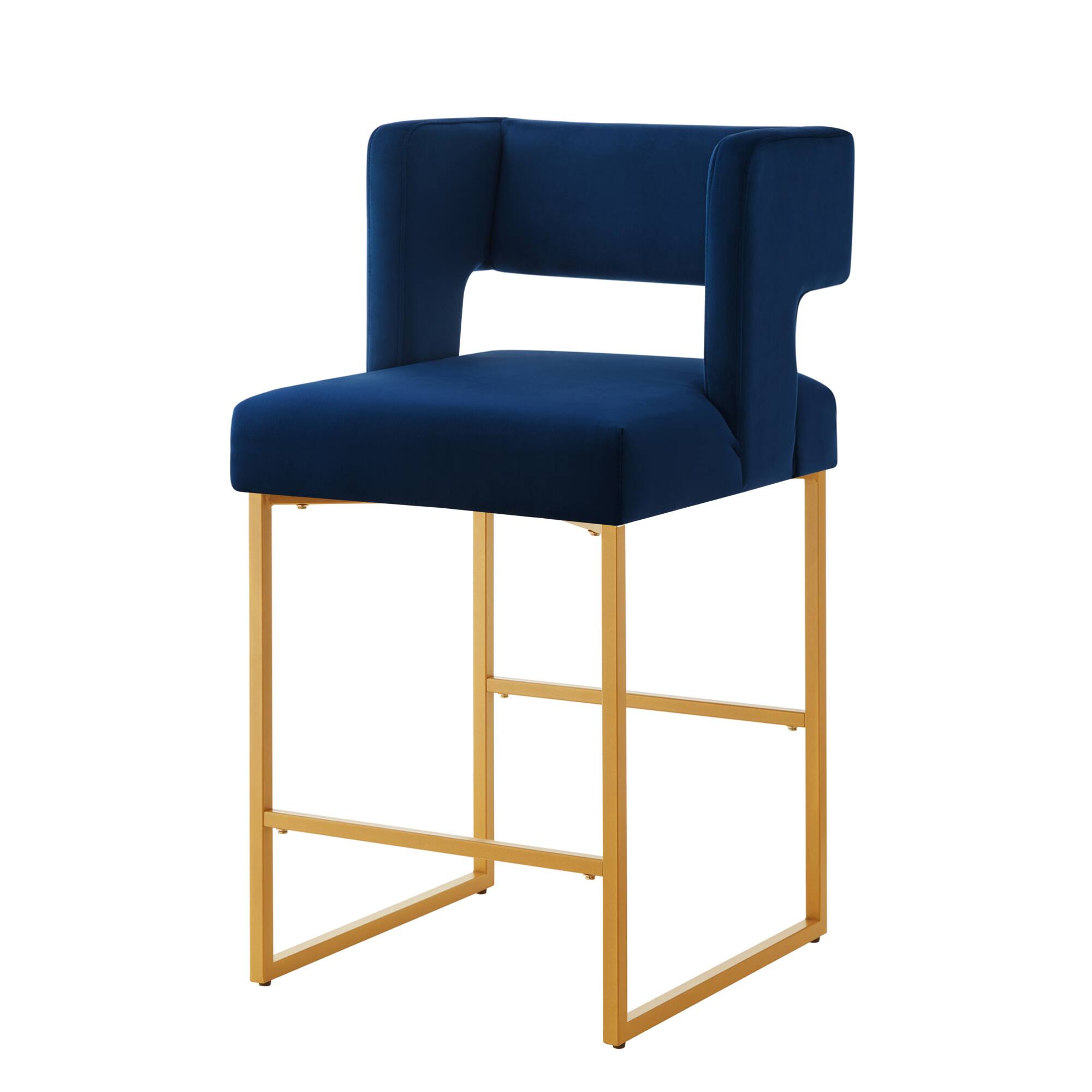 Back. GOODSILO - Contemporary Square Backrest Counter Height Bar Stools Set of 2 with Sturdy Metal Legs for Kitchen Islands - Navy.
