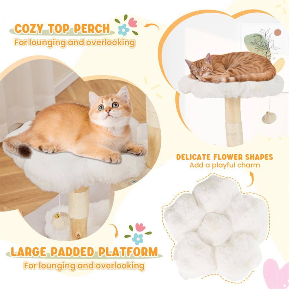 COZY TOP PERCH  
For lounging and overlooking  

DELICATE FLOWER SHAPES  
Add a playful charm  

LARGE PADDED PLATFORM  
For lounging and overlooking