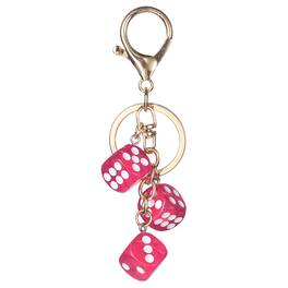 Unique Bargains - Lucky Dice Keychain Charm, Resin 3D Cube Mini Dice Keyrings Holder with 3 Pendants for Bag, Wallet, Purse, Car, Phone - Rose Red