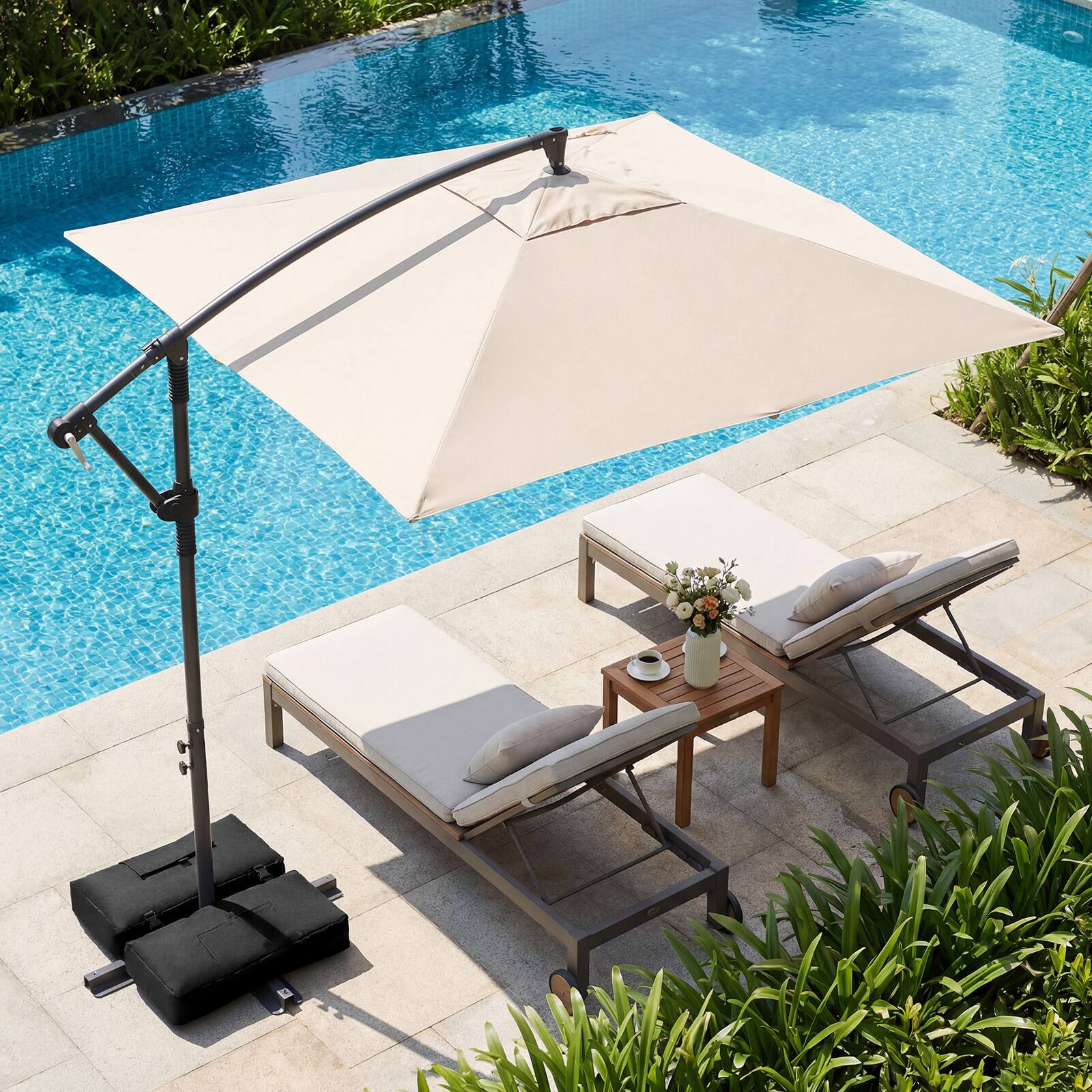Alt View 4. Costway - Costway 8 x 8 FT Offset Cantilever Patio Umbrella Square Hanging Outdoor Market Umbrella - Beige.