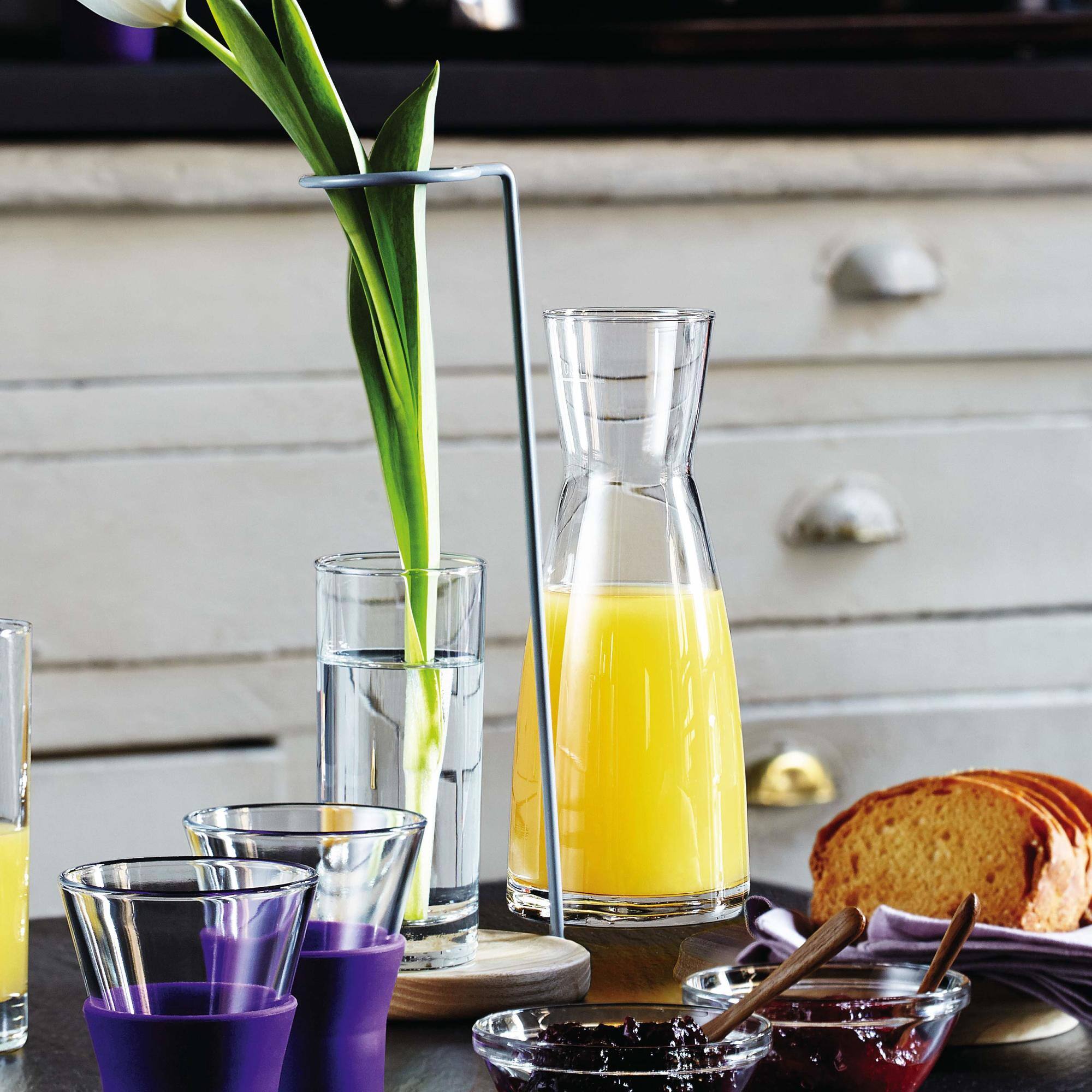 Left. Bormioli Rocco - Bormioli Rocco Ypsilon Glass Carafe, 36.5 Oz Wide Mouth Inverted Cone Jug - Clear.