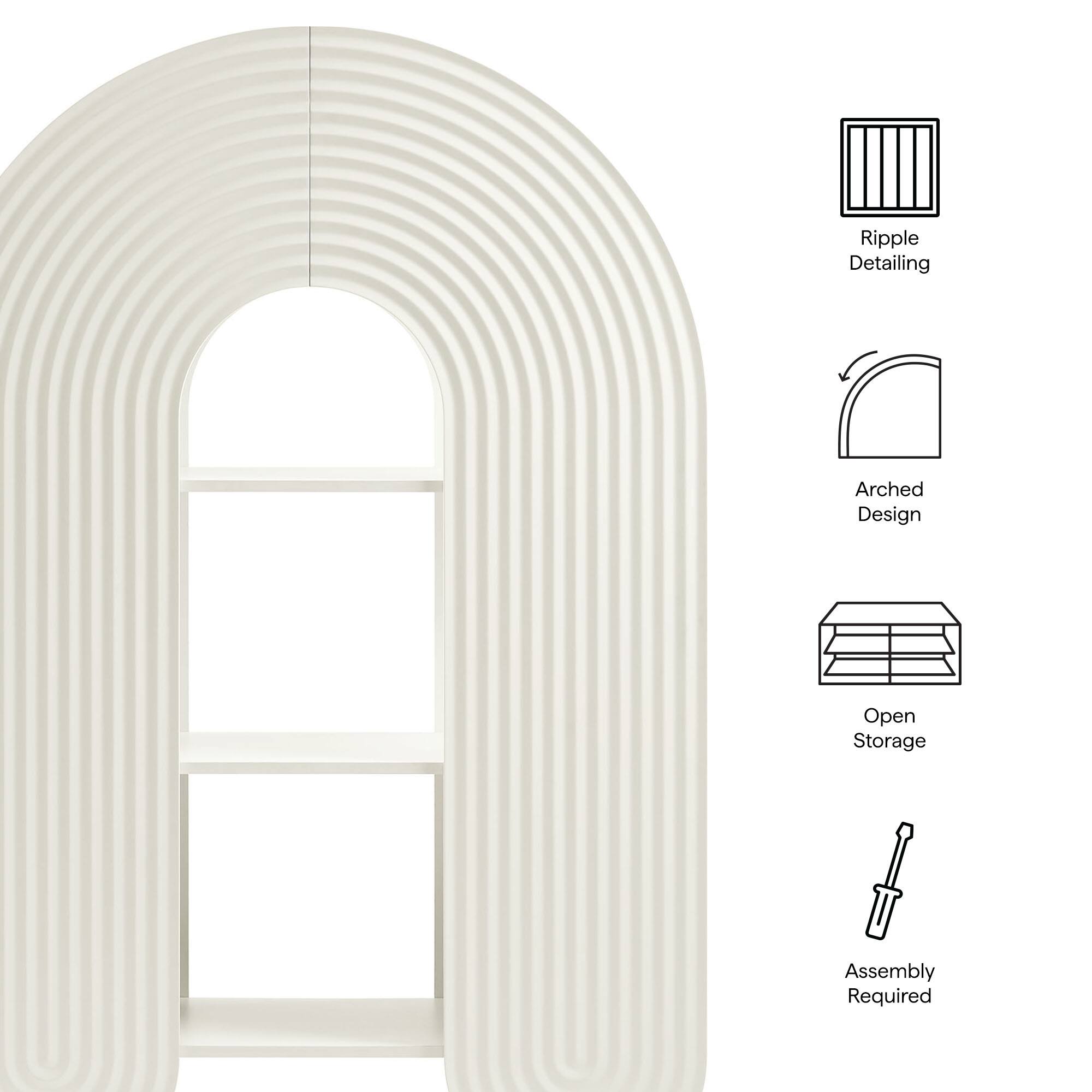 Ripple Detailing  
Arched Design  
Open Storage  
Assembly Required
