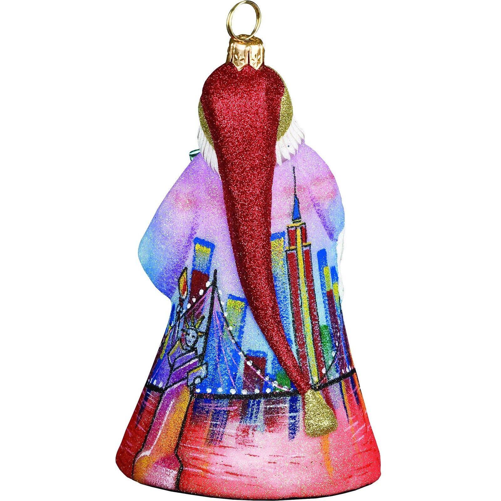 Angle. Joy to the World Collectibles - Joy to the World Glitterazzi New York Santa with Statue of Liberty Polish Glass Ornament - Multicolor.