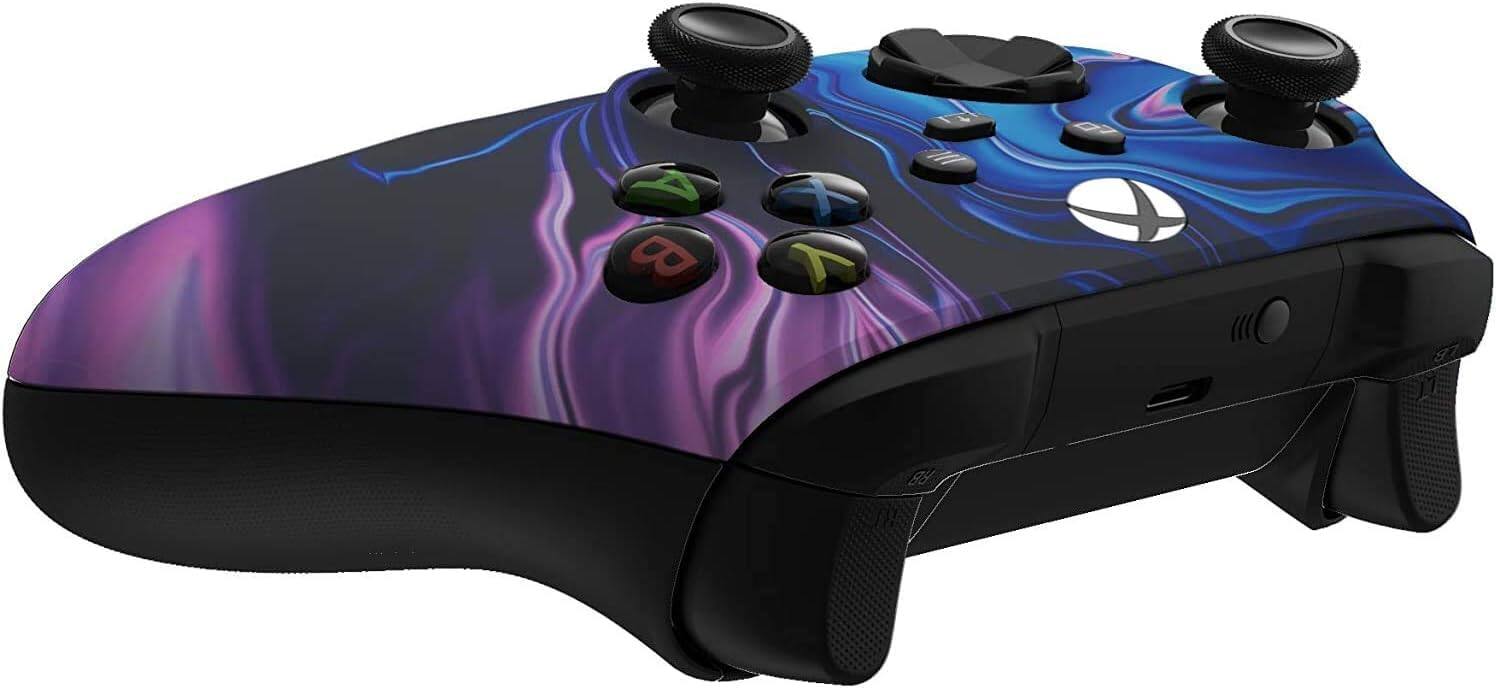 Back. Custom Controllerzz - Custom Wireless Controller for Xbox Series X|S, Xbox One, & PC - Blue & Purple Swirl.