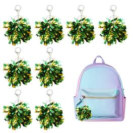 Unique Bargains - 20pcs Cheer Pom Pom Keychain, Plastic Keyring Bulk for Cheerleaders Team Women Sports Events - Green/Gold Tone
