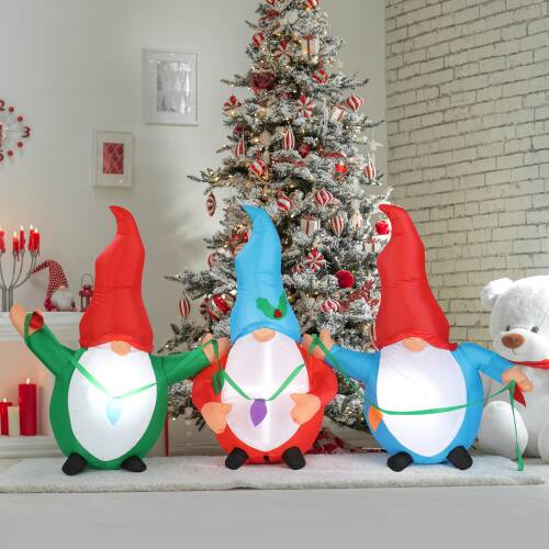 Alt View 8. Winado - 7FT Christmas Inflatables 3 Gnomes Elves Blow Up with Build in LED Lights for Outdoor Holiday Yard Party Decoration - Multicolor.