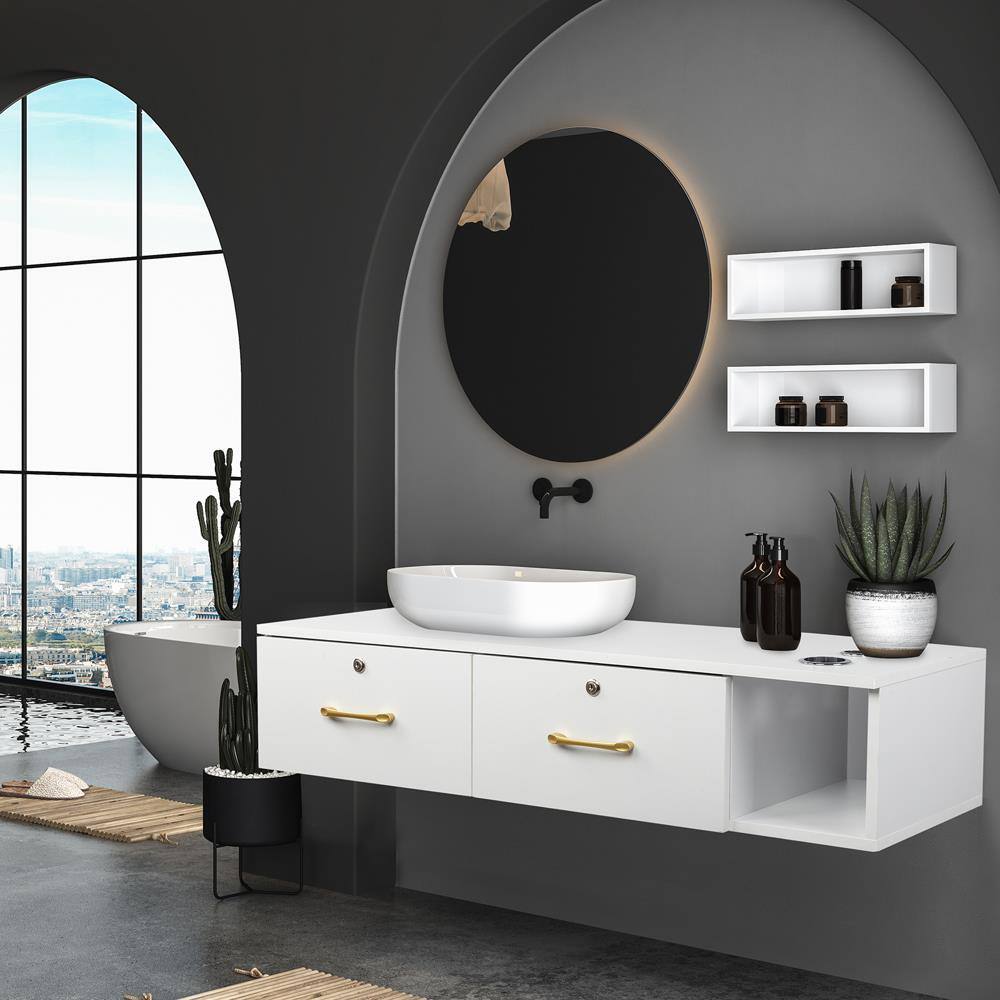 Alt View 8. Winado - Multifunctional Wall Mount Salon Station Bedroom Vanity with Locking Drawer & 3 Hair Dryer Holders  for Makeup Studios - White.