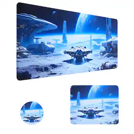 Oumilen - Sci-Fi Space Station Gaming Mouse Pad - 35.4" × 15.7" Oversized Extended Desk Mat with Non-Slip Base, Waterproof Surface - Black