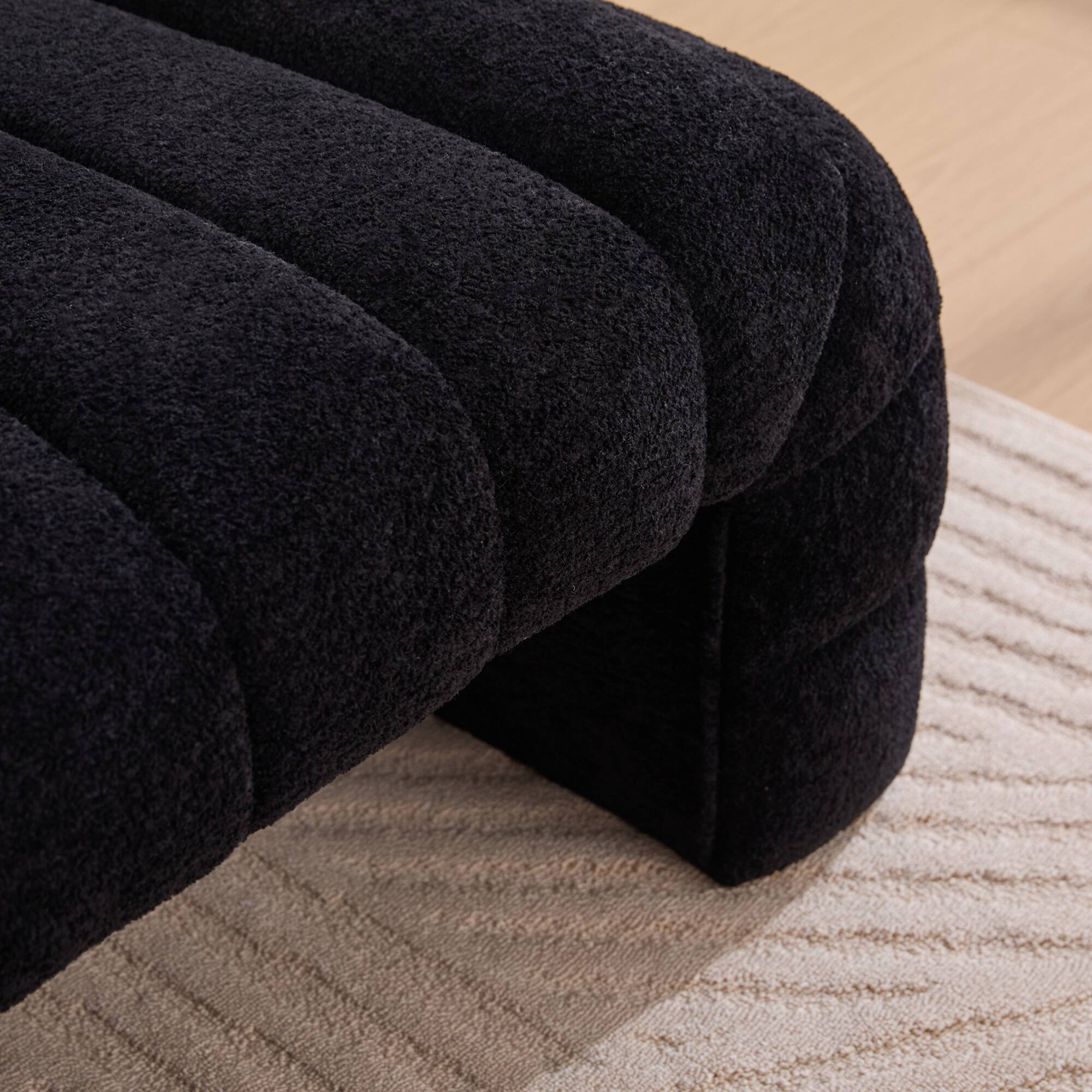 Alt View 2. GOODSILO - Modern Upholstered Armless Bed Bench with Channel Tufted Design, Multi-Functional Chenille Ottoman Foot Stool - Black.