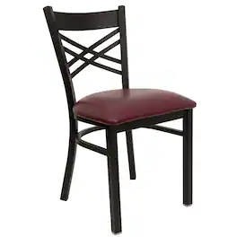 Emma + Oliver - "X" Back Metal Restaurant Dining Chair - Burgundy Vinyl Seat/Black Metal Frame