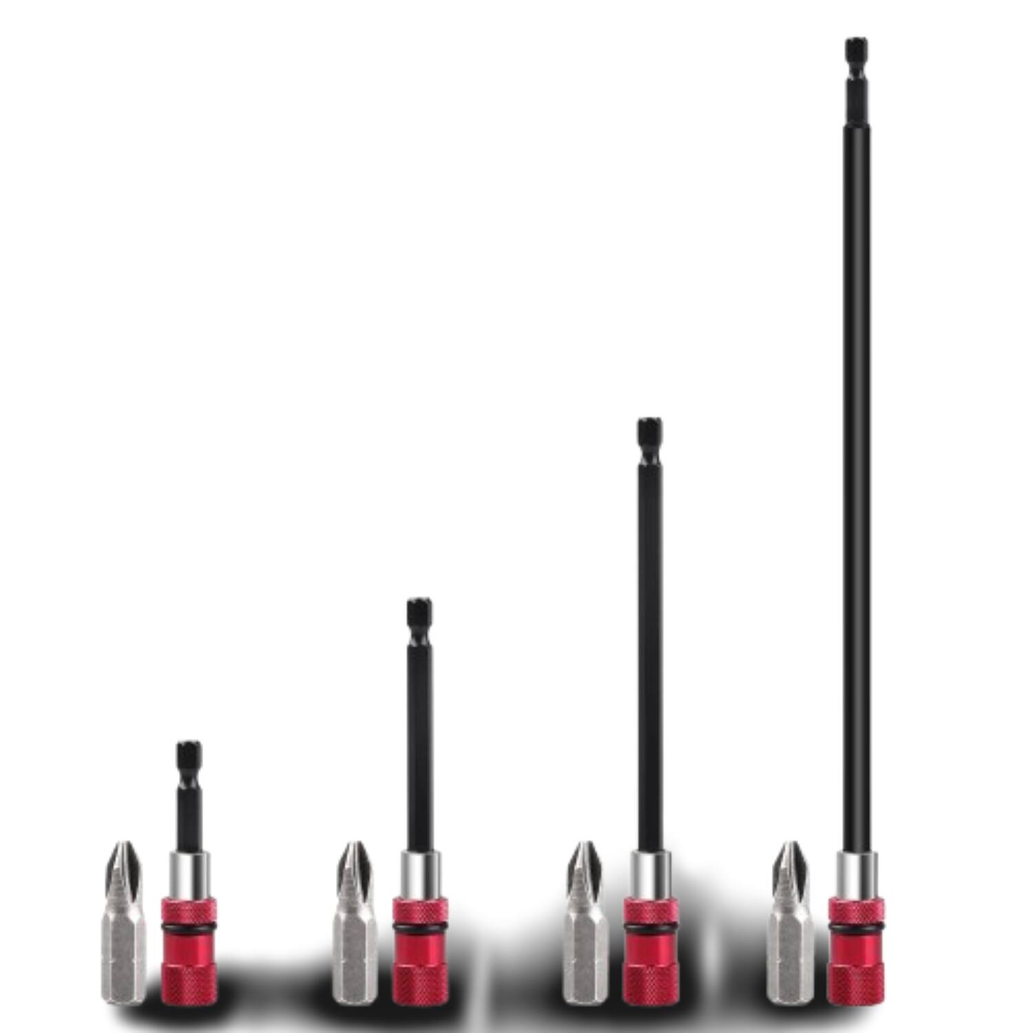 Front. Home Collection - Drill Bit Extension Set Magnetic 1 4 Inch Hex, 4 Piece - Red and Black.