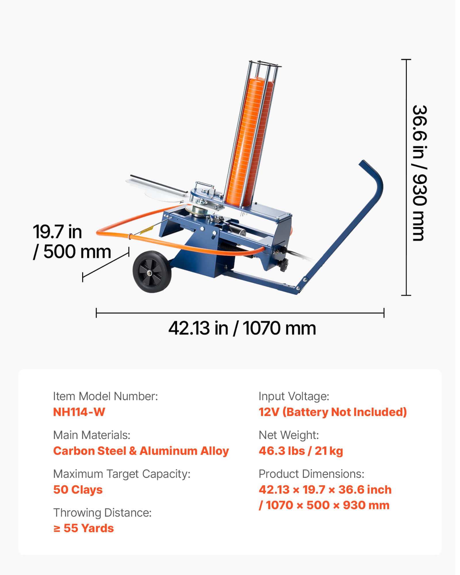 VEVOR Clay Target Thrower,Max50Clays Pigeon Thrower,55+Yards