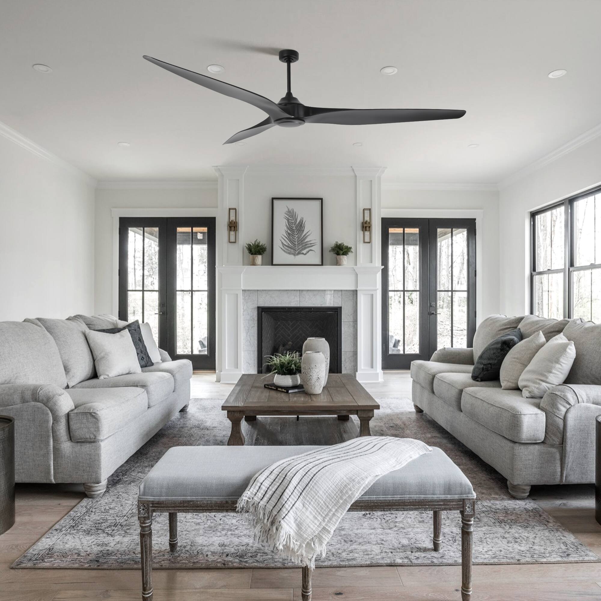 Angle. Parrot Uncle - 100" Industrial HVLS Extra Larger 3 Propeller ABS Blades Outdoor Ceiling Fan without Light - Matte Black.
