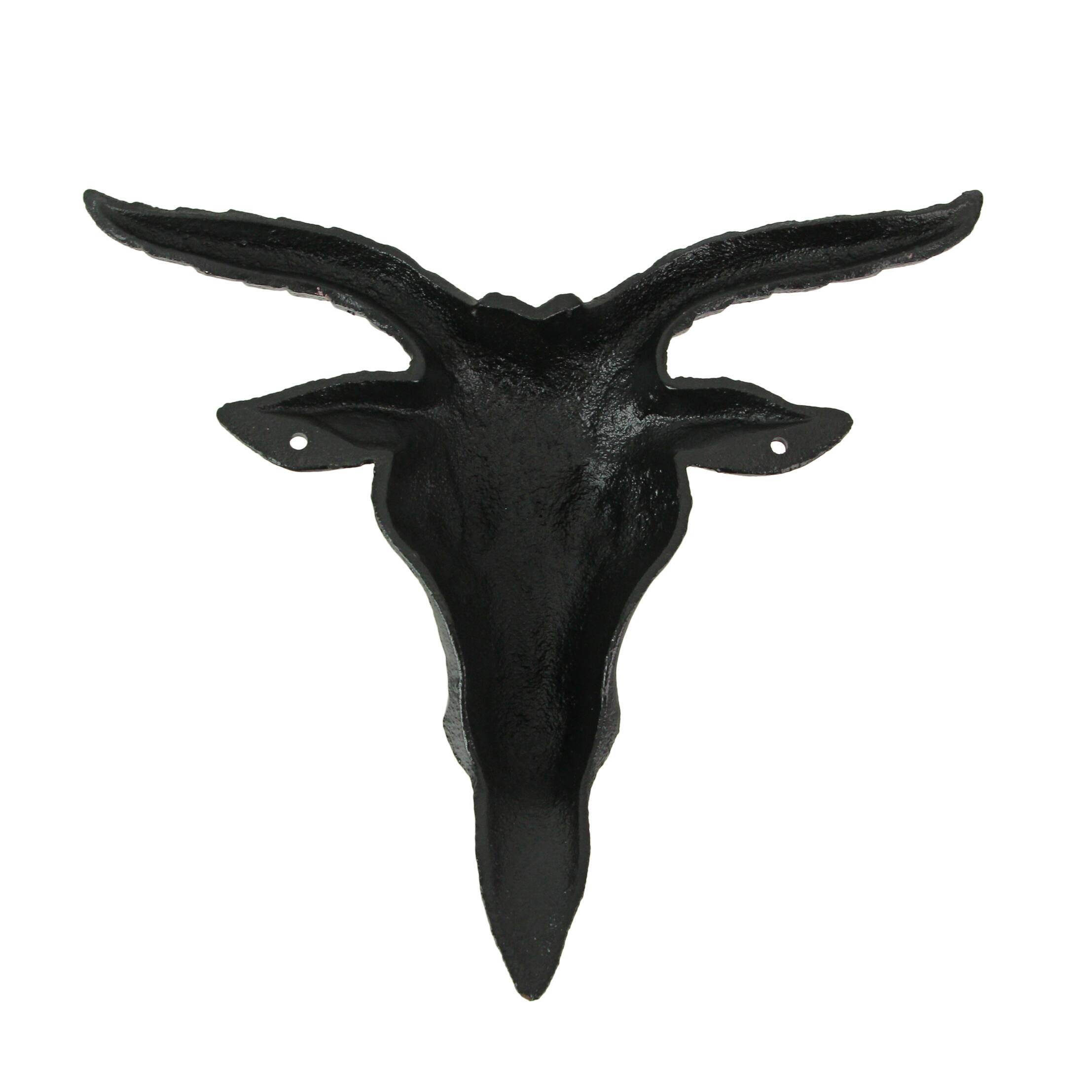 Alt View 2. Zeckos - Black Enamel Cast Iron Baphomet Head Wall Mounted Sculpture Hanging Home Decor - Black.