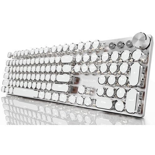 Reds Spade - Eweadn Typewriter Style Mechanical Gaming Wired Keyboards Media Control Knob Computer For Windows mac pc - White