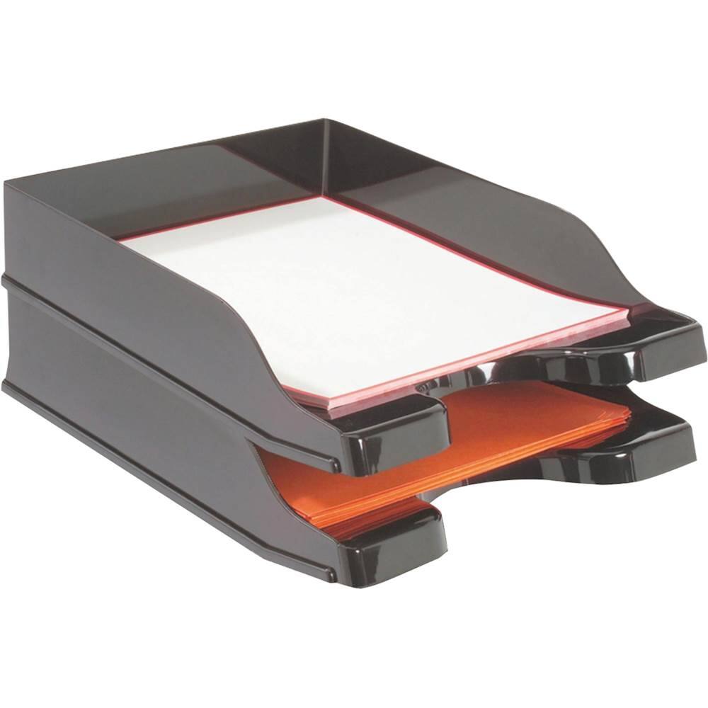Front. Deflecto - Docutray Multi-Directional Stacking Tray - Black.