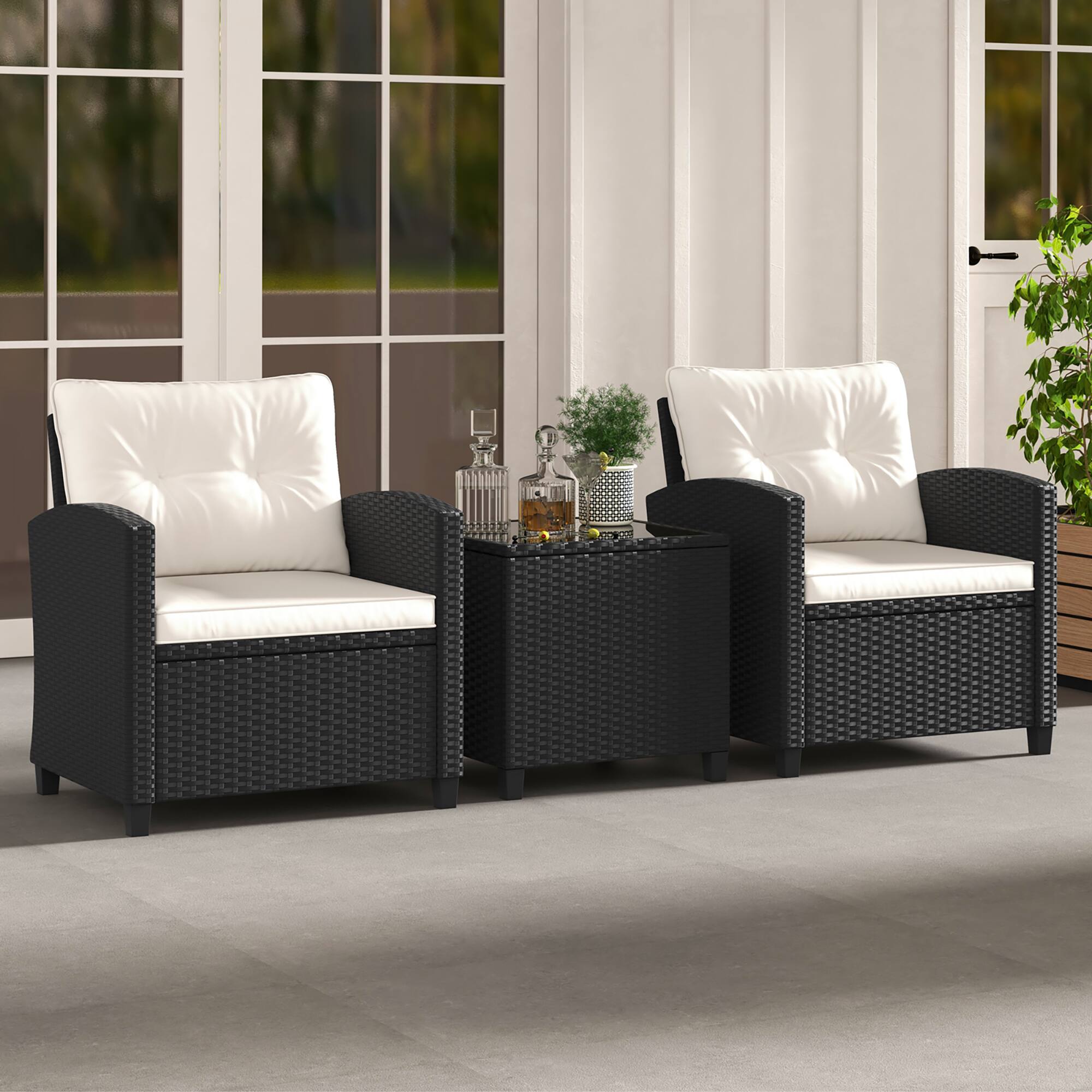 Alt View 4. Gymax - Gymax 3 PCS Patio Furniture Set w/Tempered Glass Coffee Table Washable Cushions White - White.