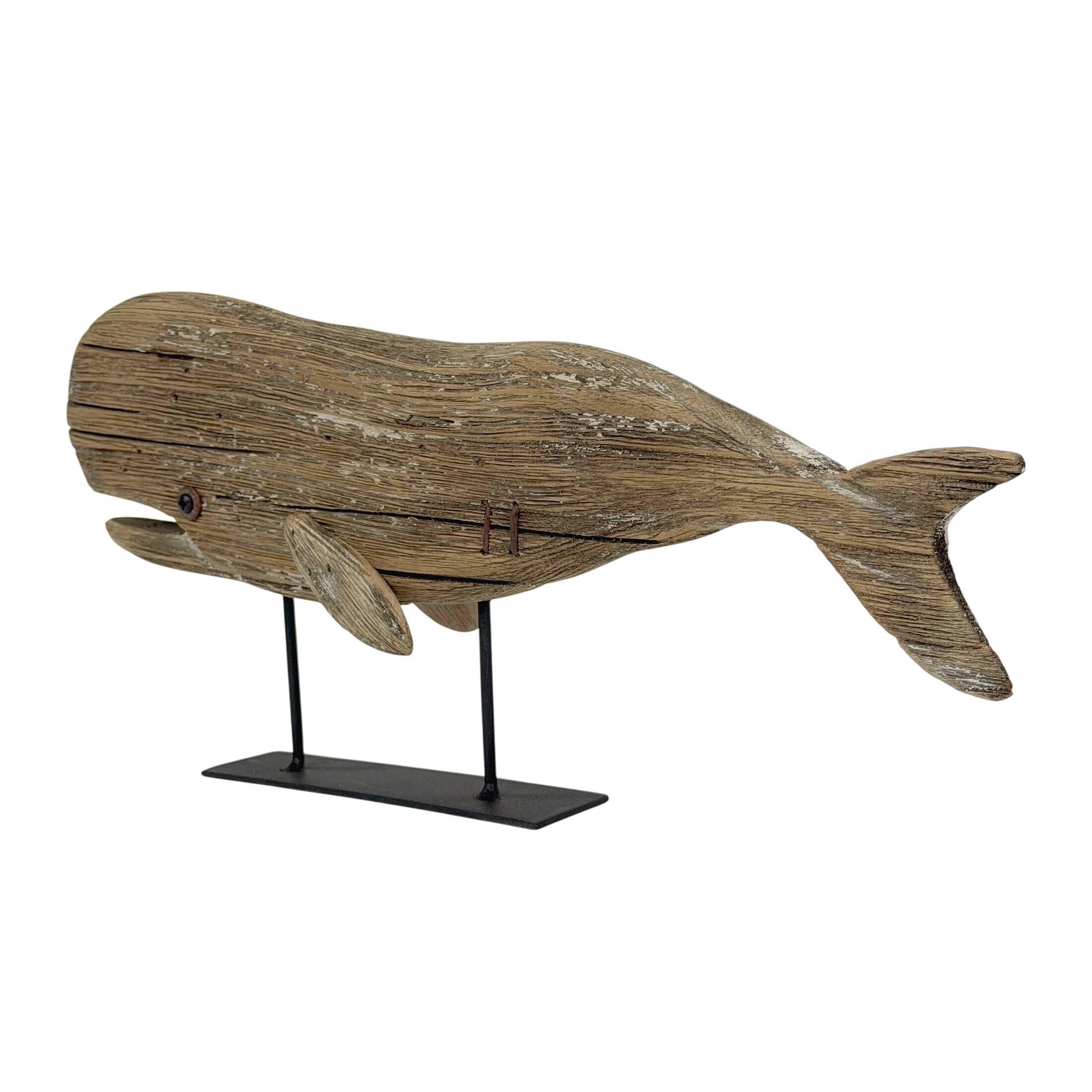 Alt View 5. Things2Die4 - Wood Whale Statue on Stand Rustic Coastal 13.5 Inches Long Shelf Decor - Natural.
