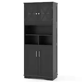 Costway - Tall Bathroom Cabinet Large Floor Storage Cabinet with Acrylic Doors & 3 Cubes - Black