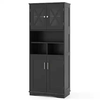 Front. Costway - Costway Tall Bathroom Cabinet Large Floor Storage Cabinet with Acrylic Doors & 3 Cubes Black - Black.