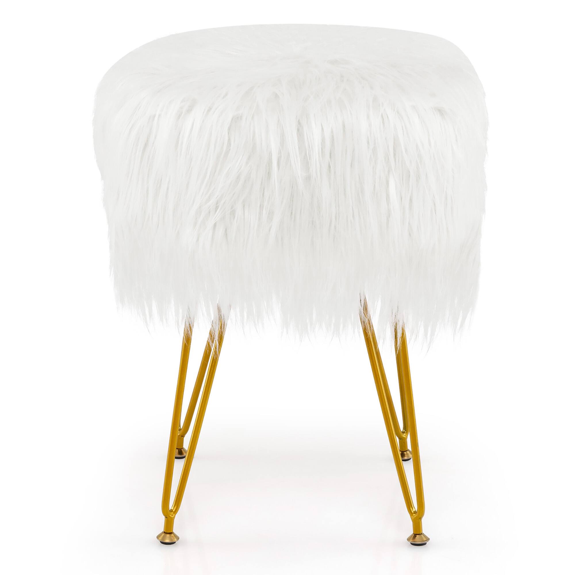 Alt View 9. Gymax - Gymax Vanity Chair Makeup Stool Furry Padded Seat Round Ottoman White - White.