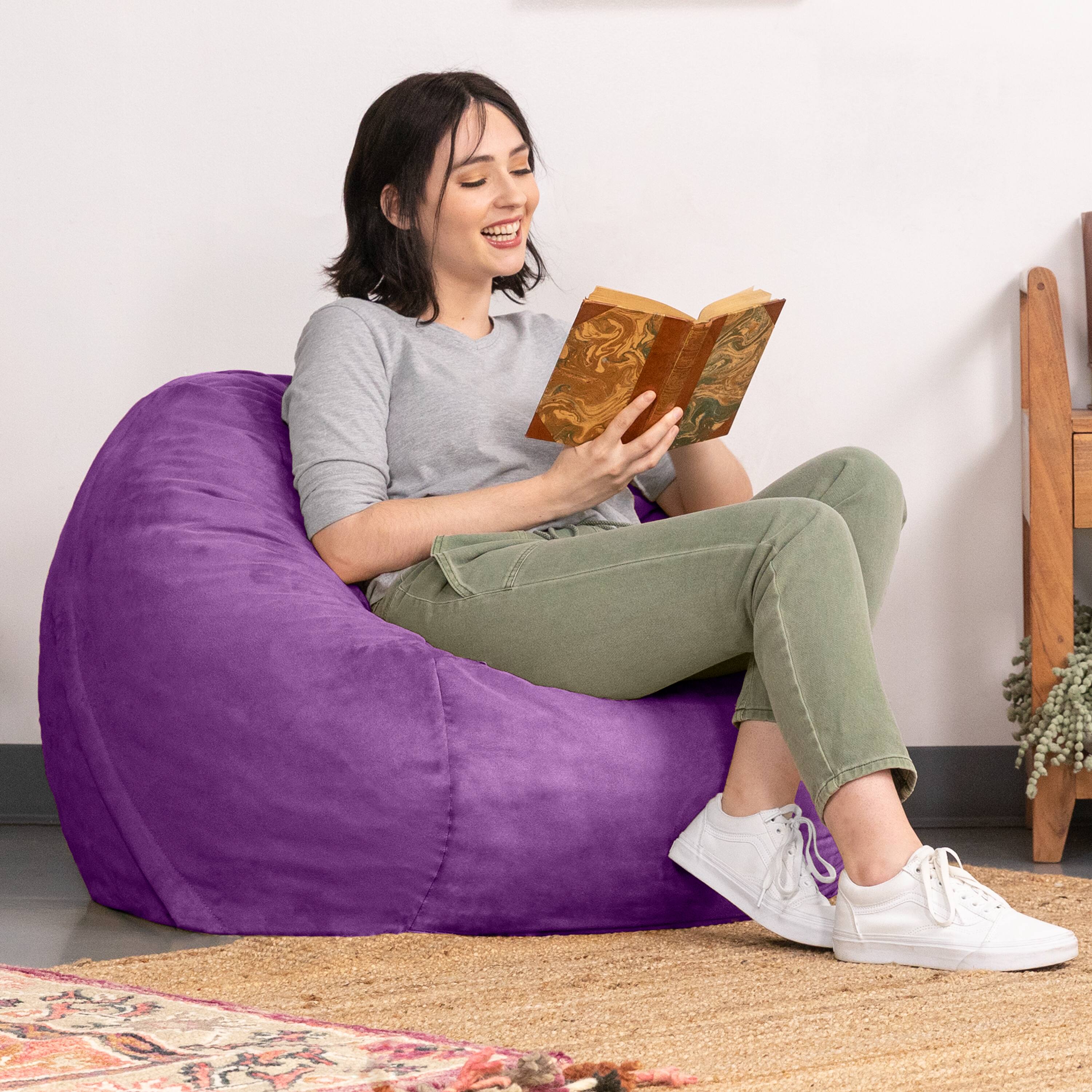 Left. Jaxx - Jaxx Saxx 3 Foot Bean Bag Chair with Removable Cover, Grape - Grape.