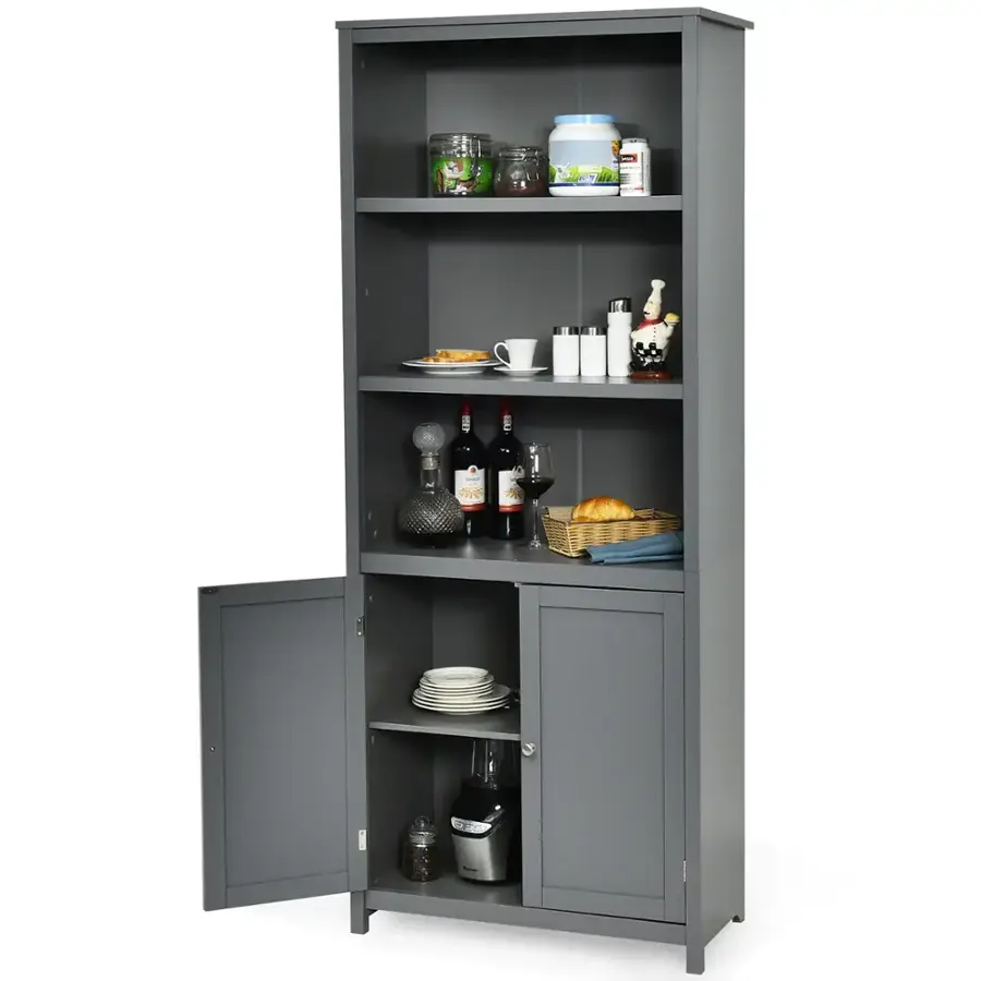 Alt View 17. Costway - Bookcase Shelving Storage Wooden Cabinet Unit Standing Bookcase W/Doors Gray - Gray.