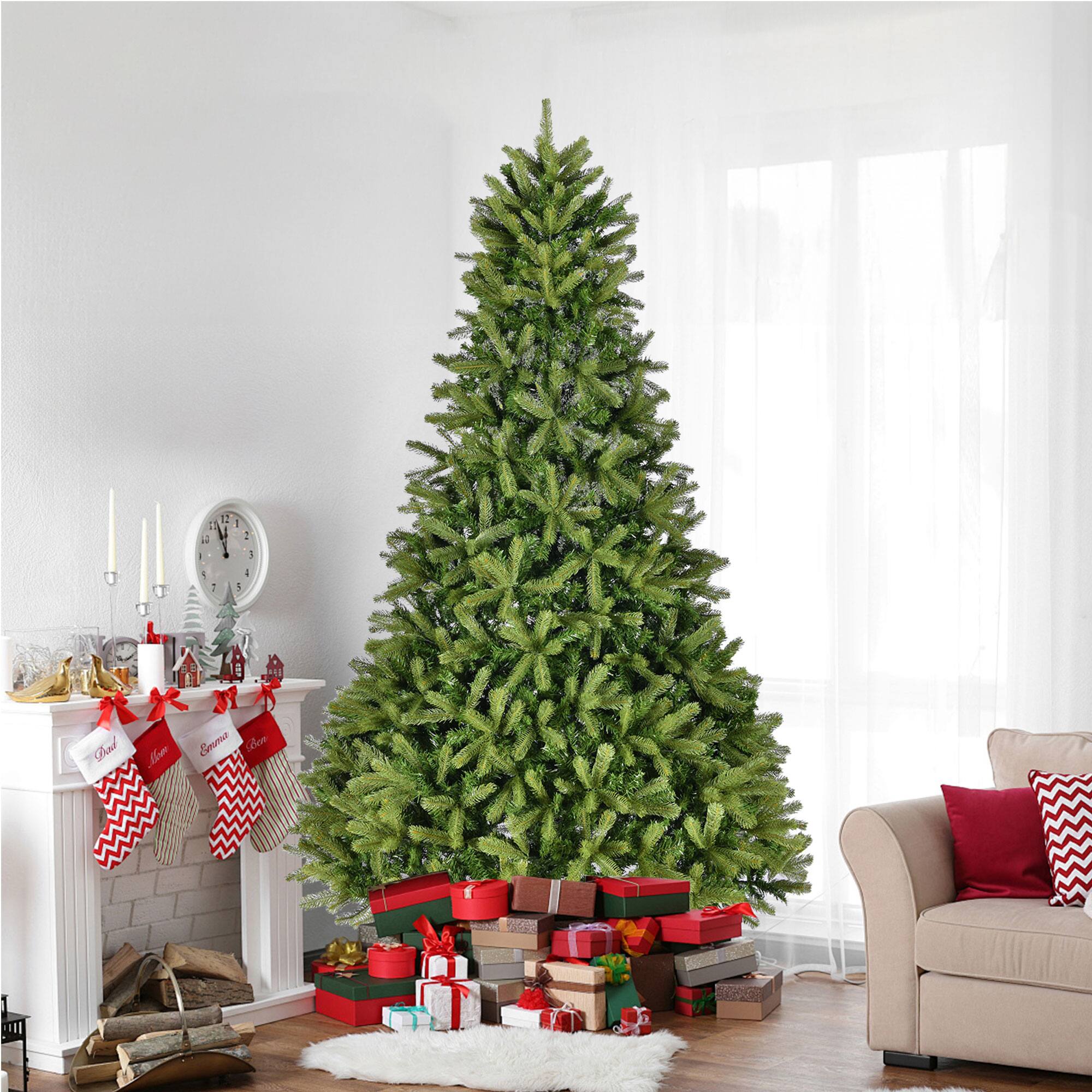 APRILSOUL - Prelit Fiber Optic Christmas Tree Large Stars Artificial Tree Spruce Tree Metal Stand Full Tree Holiday - Green