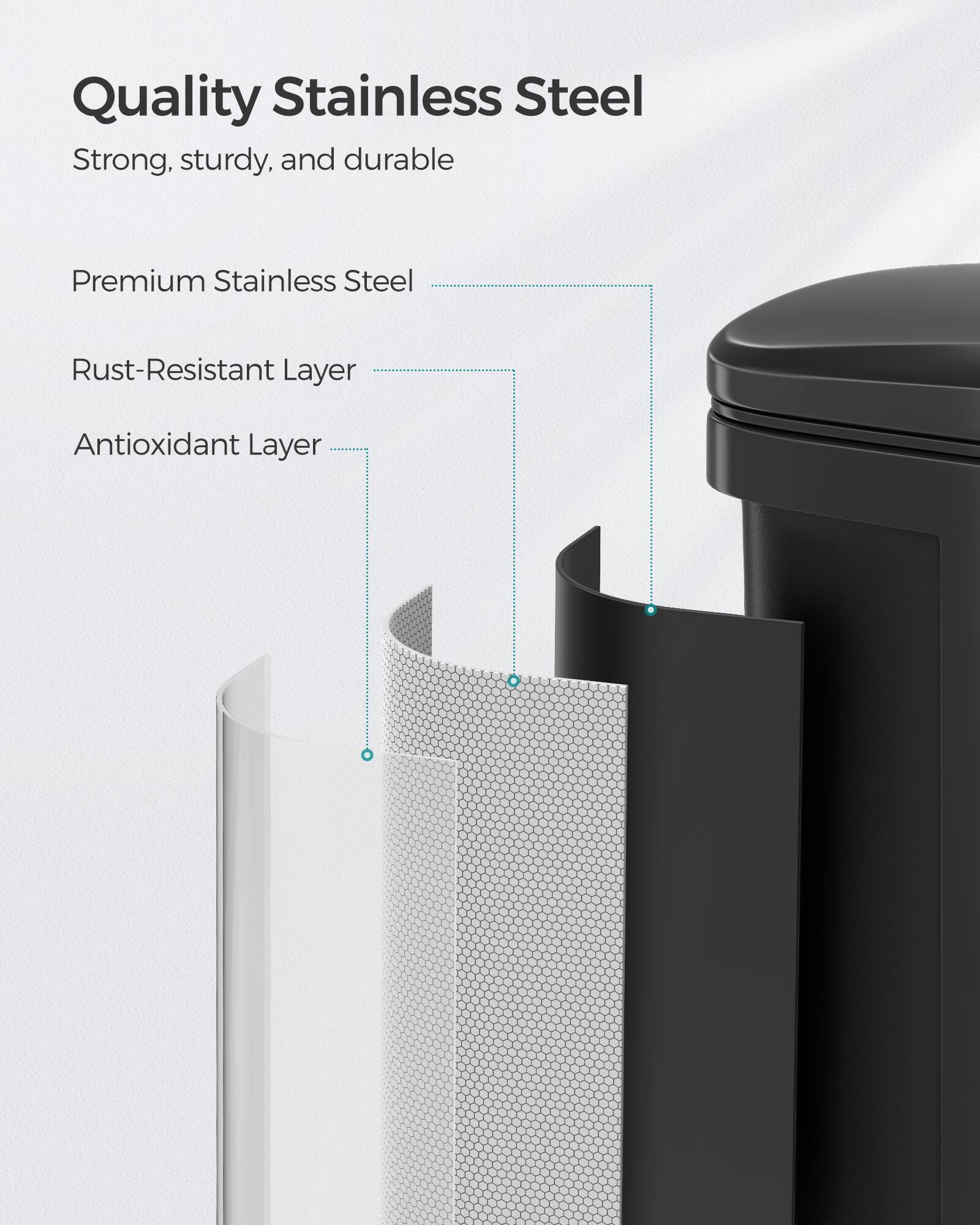 Quality Stainless Steel

Strong, sturdy, and durable

Premium Stainless Steel

Rust-Resistant Layer

Antioxidant Layer