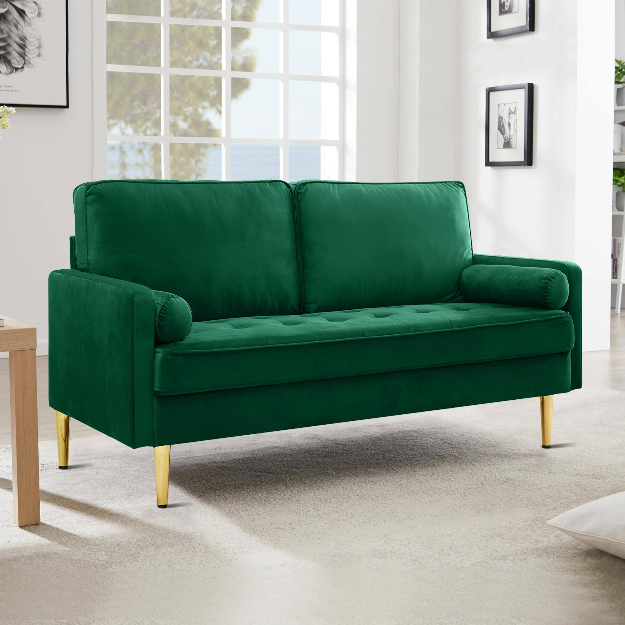 Alt View 6. Ecooso - 65" Velvet Convertible Sofa Bed with Storage Base and 3-Seater Design - Green.