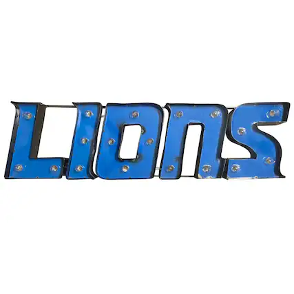 Front. Imperial - Detroit Lions 9" x 37" Lighted Recycled Metal Sign - Multicolor.