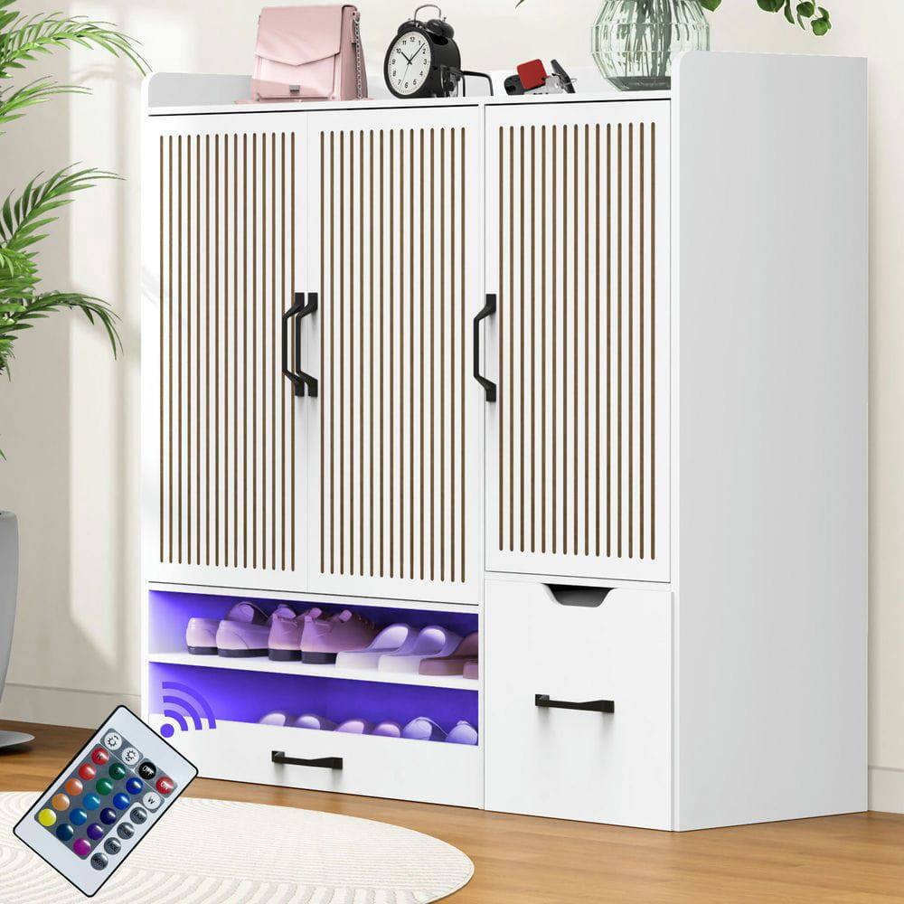 Alt View 10. Kadyn - Multi-Functional Shoe Cabinet with Stool and Adjustable Shelves - White - White.