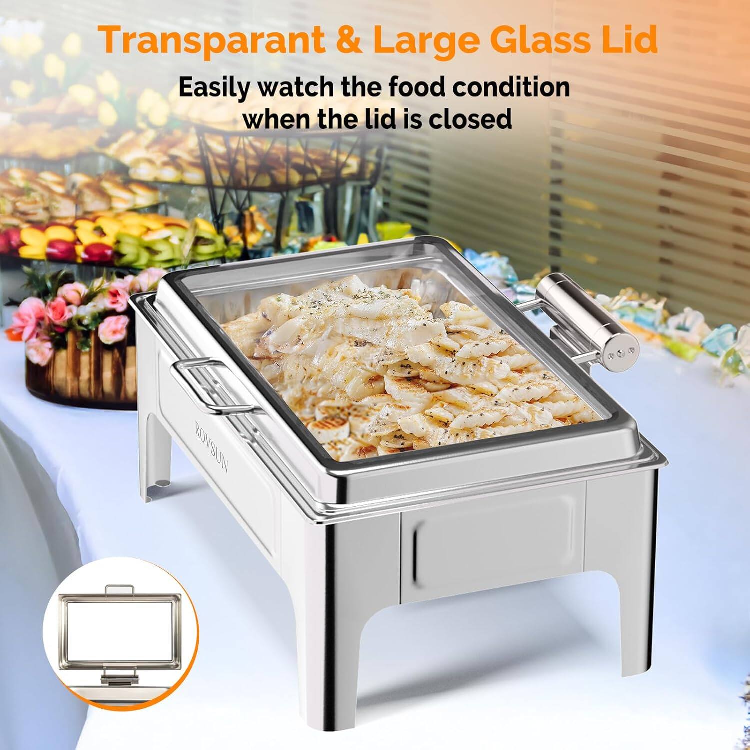 Transparent & Large Glass Lid  
Easily watch the food condition when the lid is closed