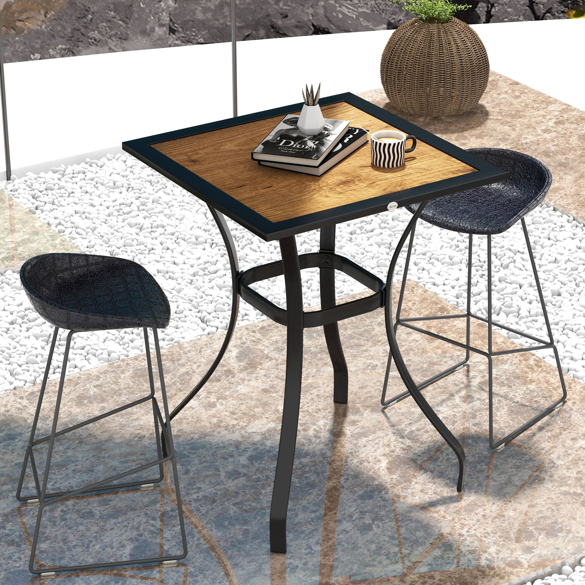 Alt View 1. Outsunny - 28" Outdoor Bar Table, Faux Wood Patio Furniture, Square Wood-Like Patio Table with Water Safe Design - Brown.