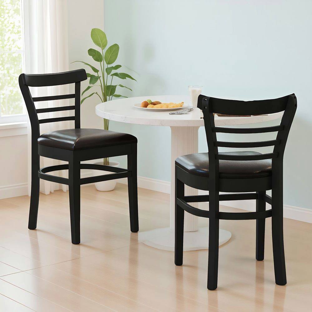 Front. Kadyn - Set of 2 Wooden Dining Chairs with Rubberwood Legs for Restaurant Use, Black Finish - Black.