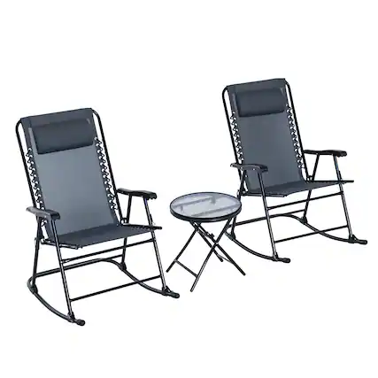 Front. Outsunny - 3 Piece Outdoor Rocking Bistro Set, Patio Folding Chair Table Set with Glass Coffee Table for Yard, Patio - Grey.