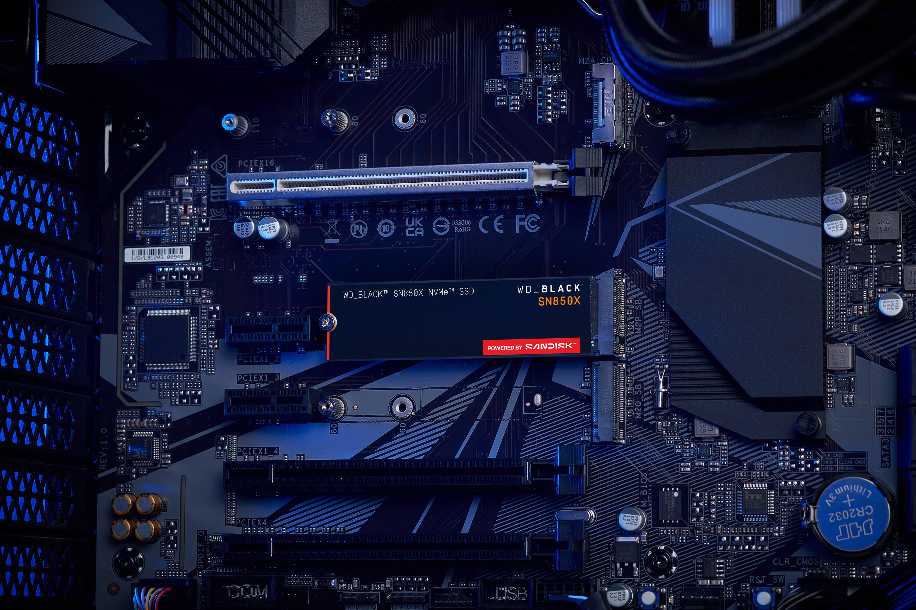 M2A_CP 8O PCIEX16 :: CECC TCN 948 M E EAC ASSEM: a : UK D33006 CE FC Pb 10 CA RoHS SN850X NVMe mE SSD WD_BLACK WD_BLACKT SN850X IRO 140 11 21 PCIEX1 POWERED BY SANDISK REV:1.0 138 - SPDIF PCIEX1 PCIEX1 4 PCIEX4 BEPEEMEECES G S 60 . USK ad SB M20 M/BIOS 9 ASE 3 246 2 4 - AT TF LAS CEM SATA3 PON Th  1e + CR2032 RB r CLR_CMOS RST SW