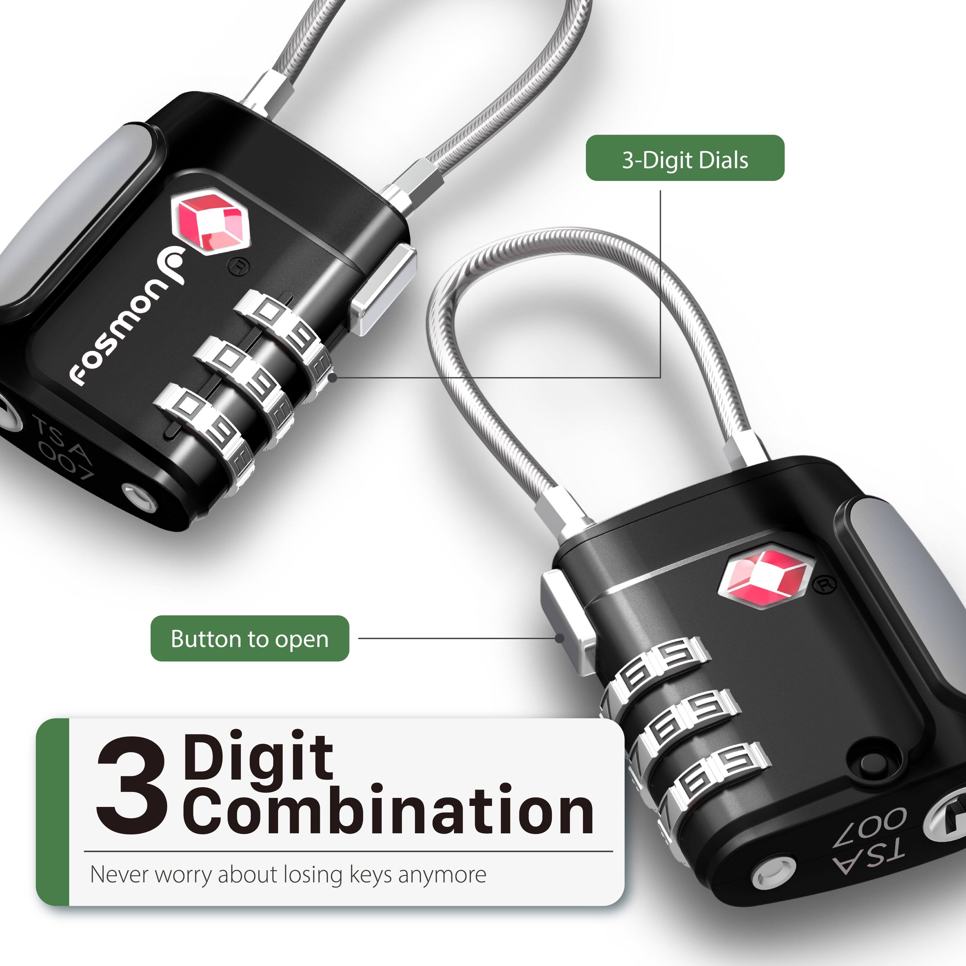 3-Digit Dials, Fosmon, Button to open, 3 Digit Combination, Never worry about losing keys anymore, TSA 007, ZOO F TSA