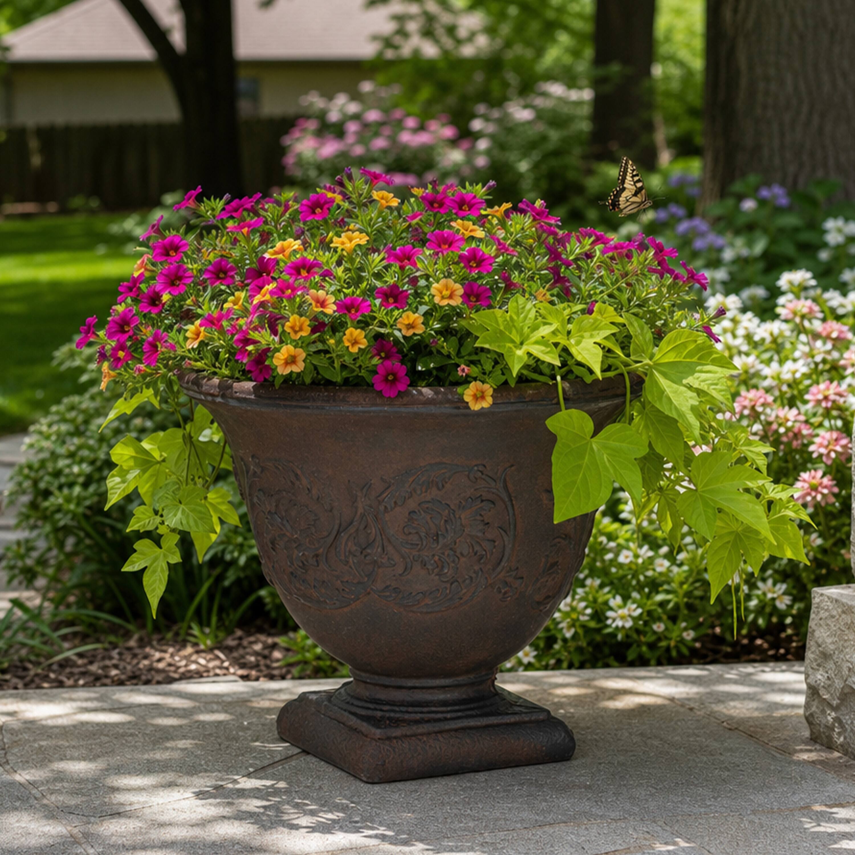 Alt View 9. Sunnydaze - 16 in Darcy Polyresin Planter - Set of 2 - Rust.