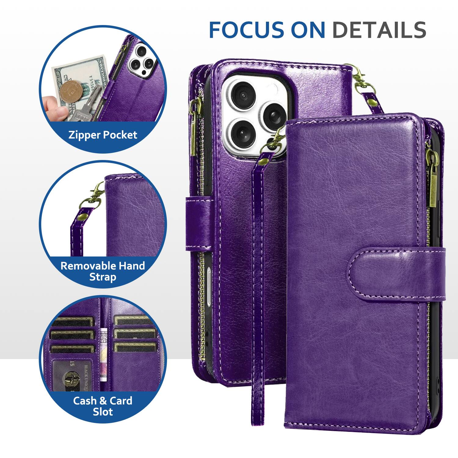 FOCUS ON DETAILS

- Zipper Pocket
- Removable Hand Strap
- Cash & Card Slot