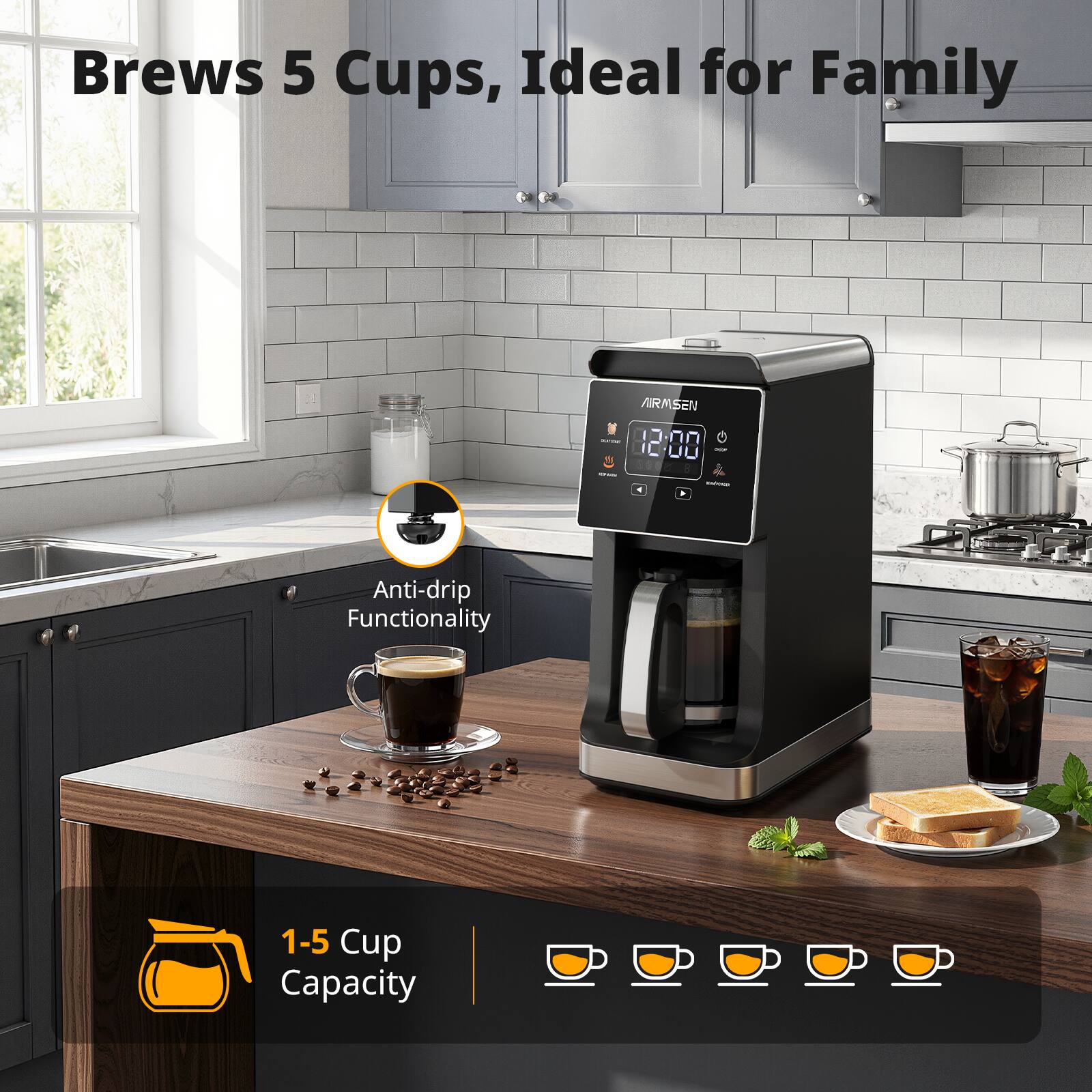 Brews 5 Cups, Ideal for Family

ARMSMEN M 12

Anti-drip Functionality

1-5 Cup Capacity