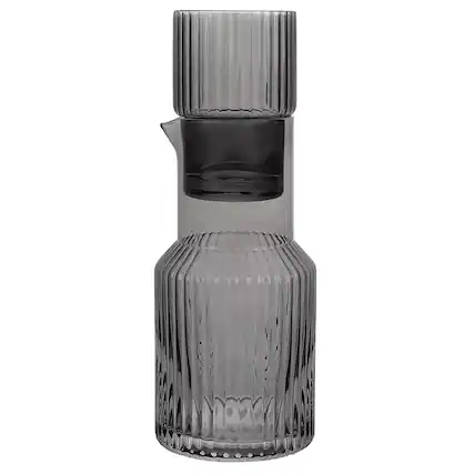 Front. Jay Import - Gray Ribbed Glass 2-Piece Carafe Set 33.81 OZ. - Gray.