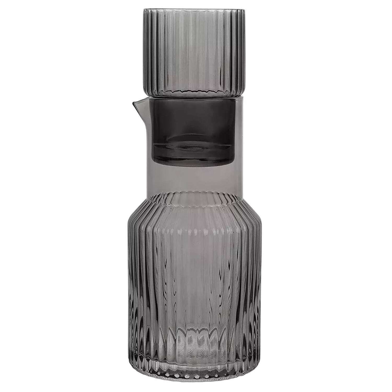 Front. Jay Import - Gray Ribbed Glass 2-Piece Carafe Set 33.81 OZ. - Gray.