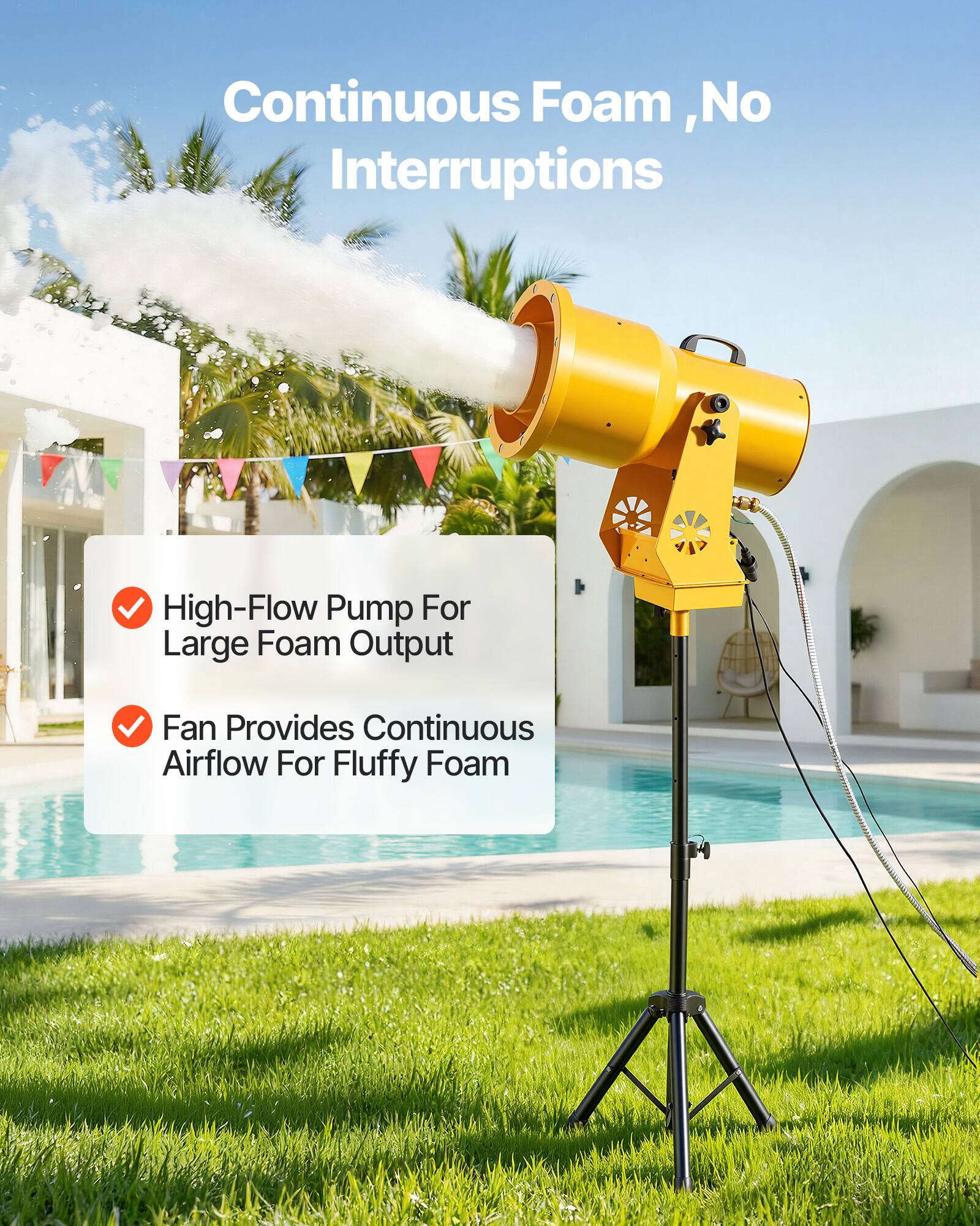 Continuous Foam, No Interruptions

High-Flow Pump For Large Foam Output

Fan Provides Continuous Airflow For Fluffy Foam