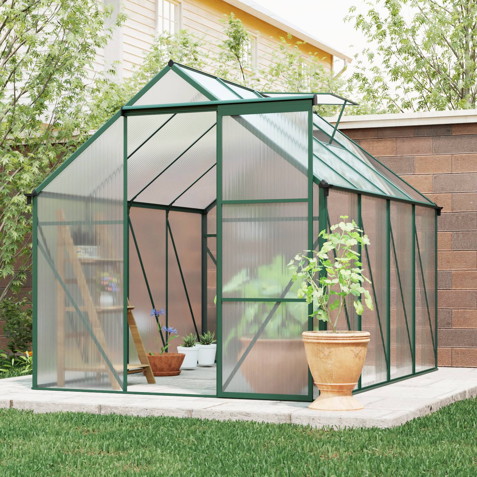 Angle. Mondawe - 6 x 8 FT Outdoor Patio Greenhouse - Green.