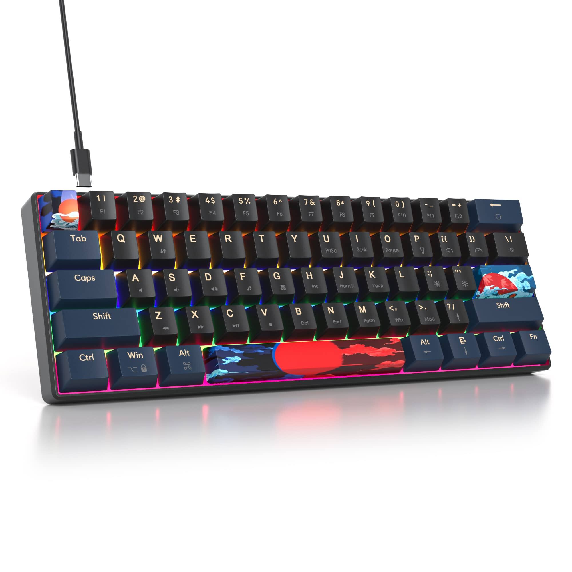 Live At Space - 60 Percent Gaming Mechanical With Linear Red 60% Wired Ultra-compact Mini Rainbow Pbt Keycaps For Ps4/ps5/xbox 【Mini - 61 Blue/red swicth
