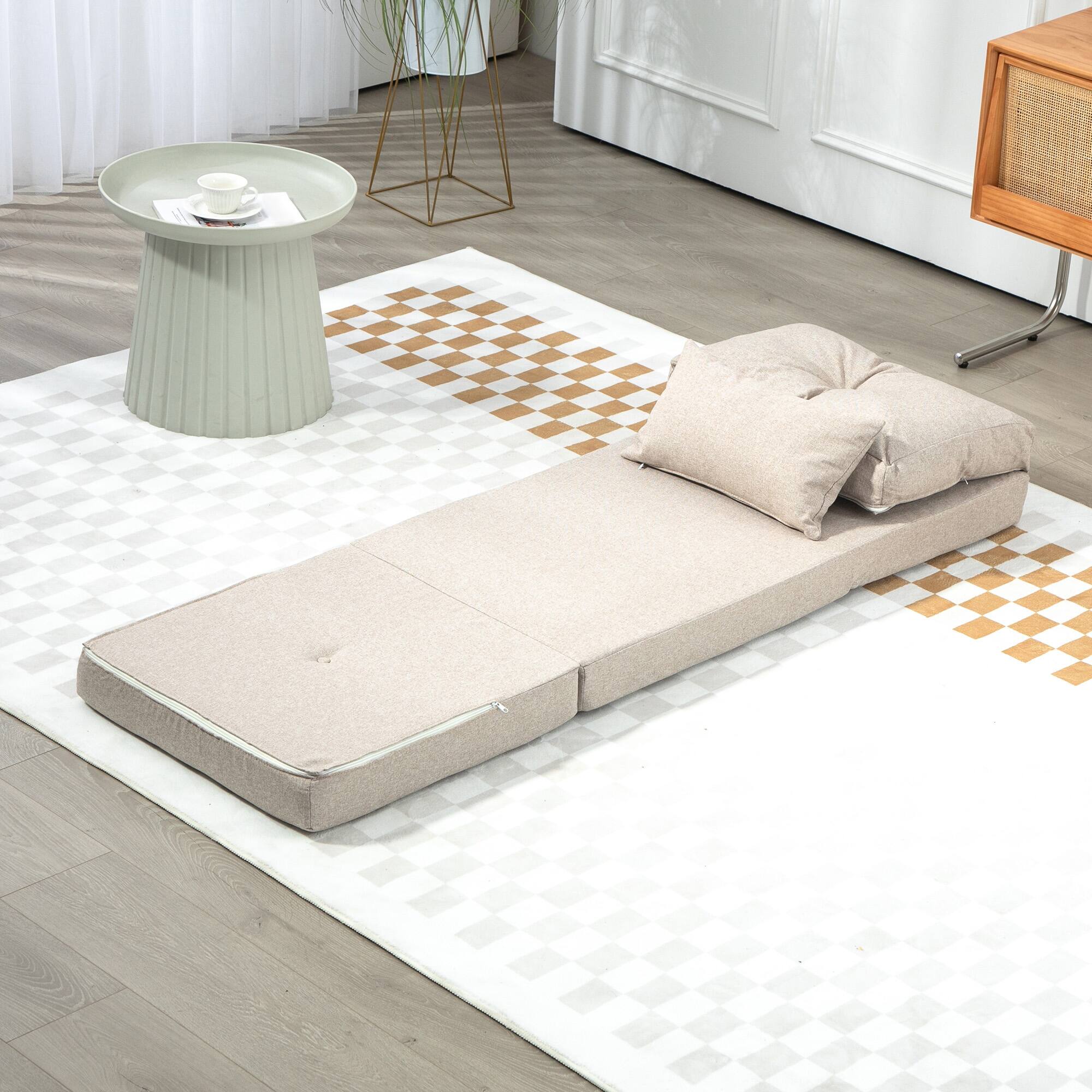 Alt View 4. Homcom - Convertible Flip Chair, Floor Lazy Sofa, Folding Upholstered Couch Bed with Adjustable Backrest - Beige.