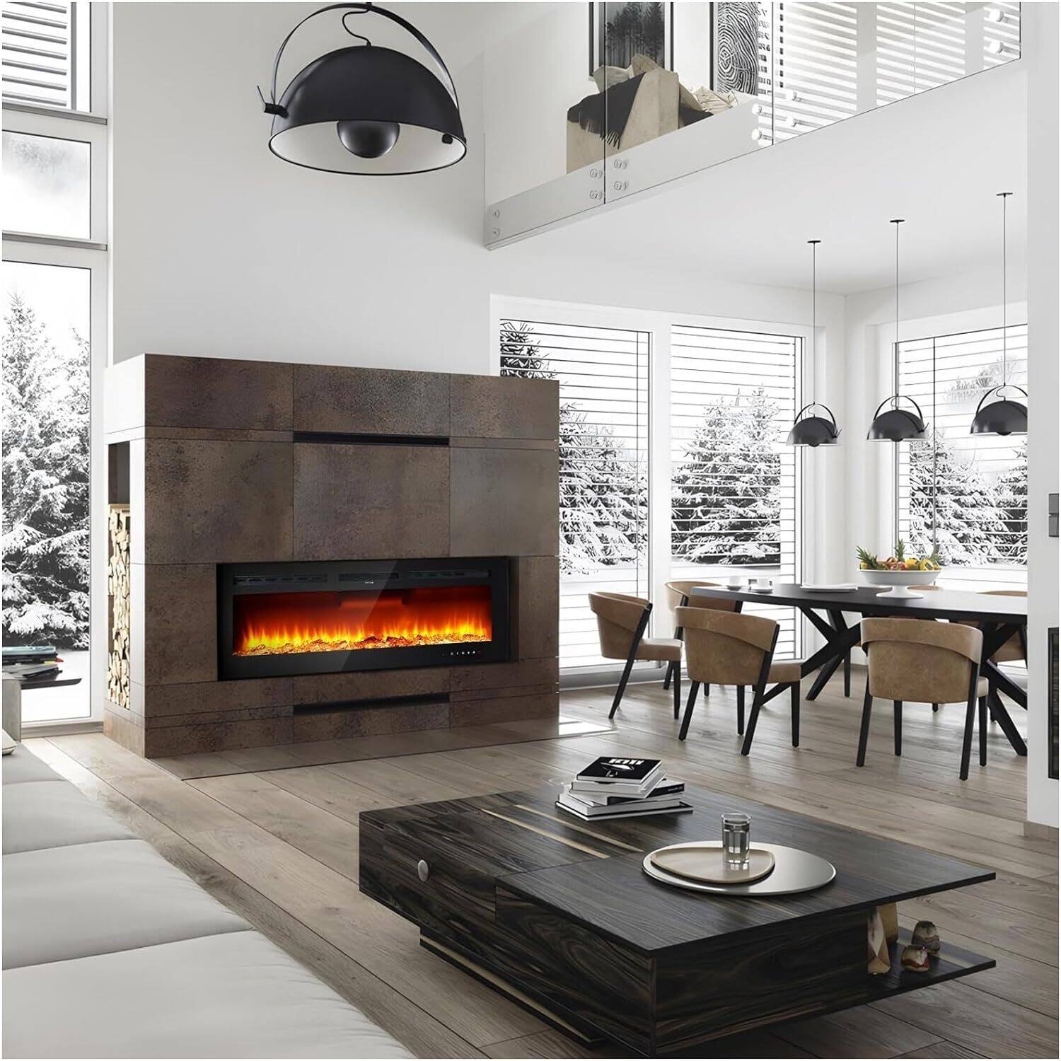 Alt View 2. Qeetex - 50" Electric Fireplace Heater Recessed Wall Mounted with Remote for Bedroom Living Room.