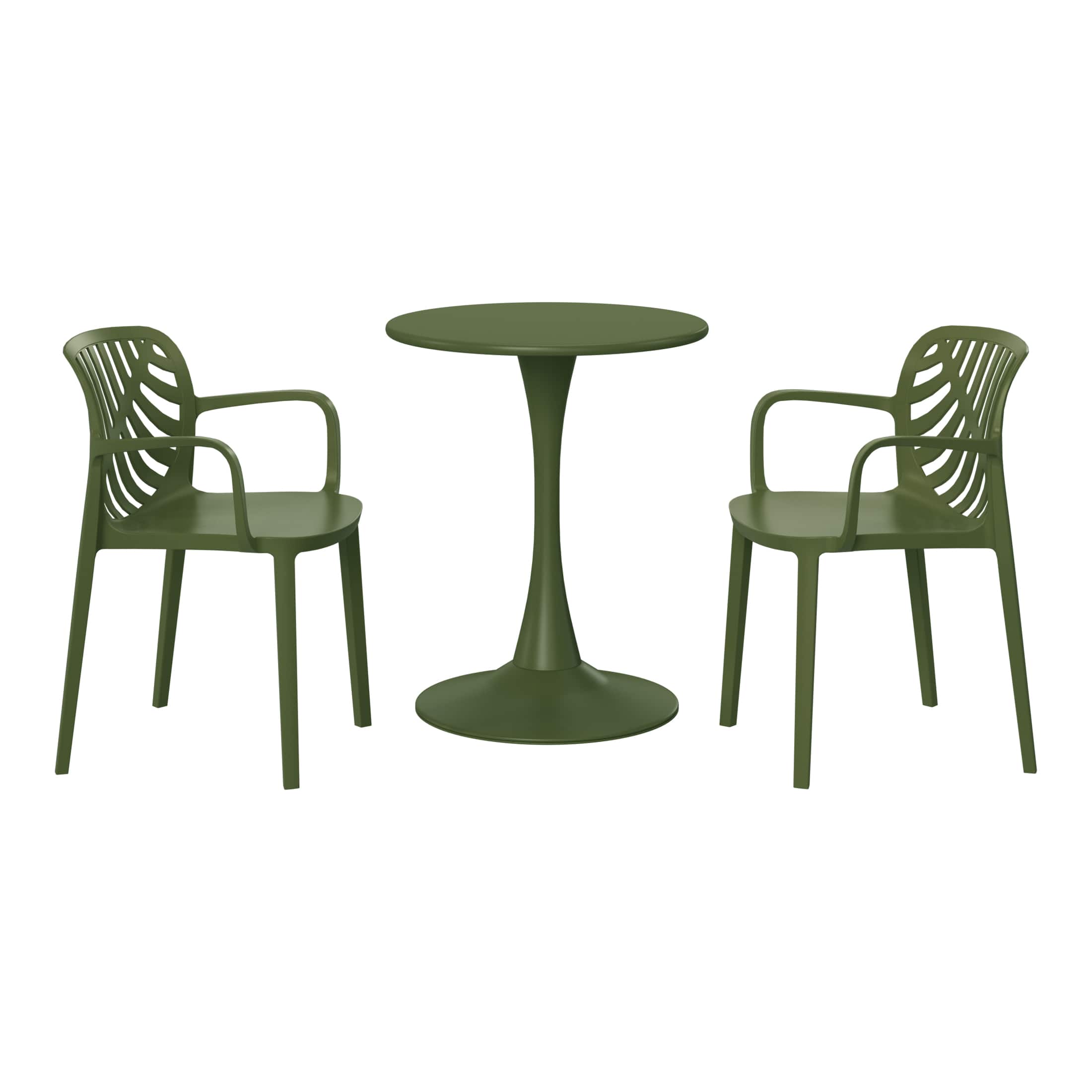 WestinTrends - Playa 3-Piece Outdoor Indoor Metal Patio Dining Table Set With Stackable Patio Chairs - Olive Green